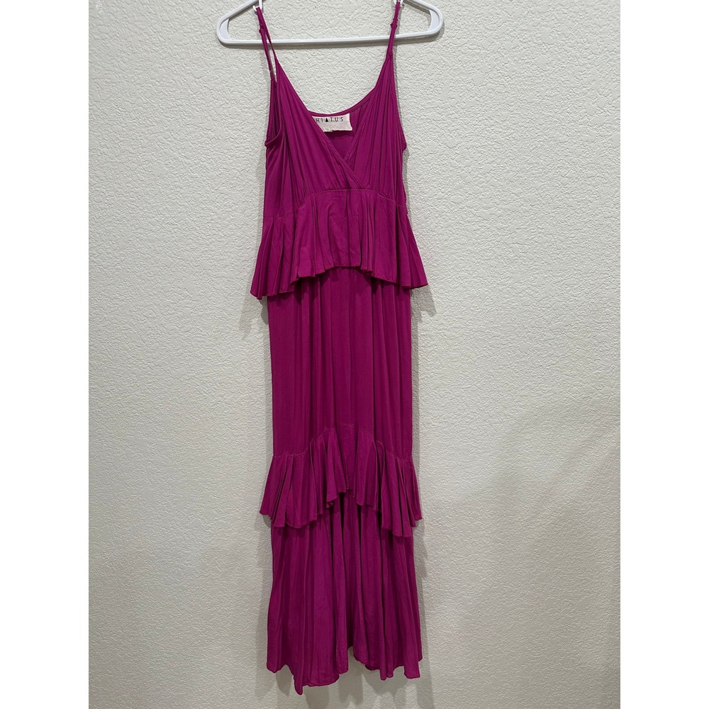 Hiatus Women Magenta Purple Tiered Ruffle Maxi Dress V-Neck Boho JD8W11HR XS - Picture 2 of 9